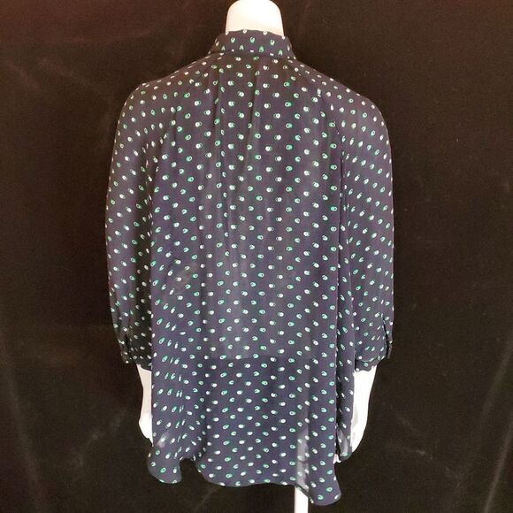 Cabi Blue, Green, & White Sheer Dots Button Down Shirt (XS) - Picture 6 of 7
